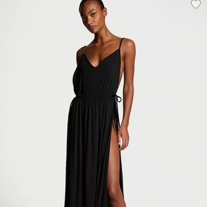 VICTORIA'S SECRET Ribbed Modal Velvet-Trim Long Slip Dress-L